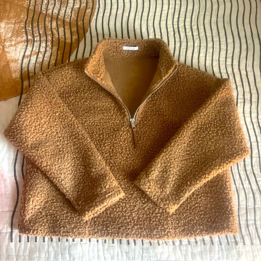 ZARA zip neck curly fleece sweater